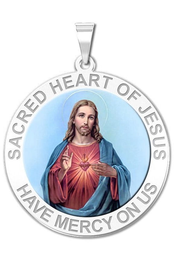 Sacred Heart of Jesus Religious Medal - 1 inch Size of a Quarter - Sterling Silver