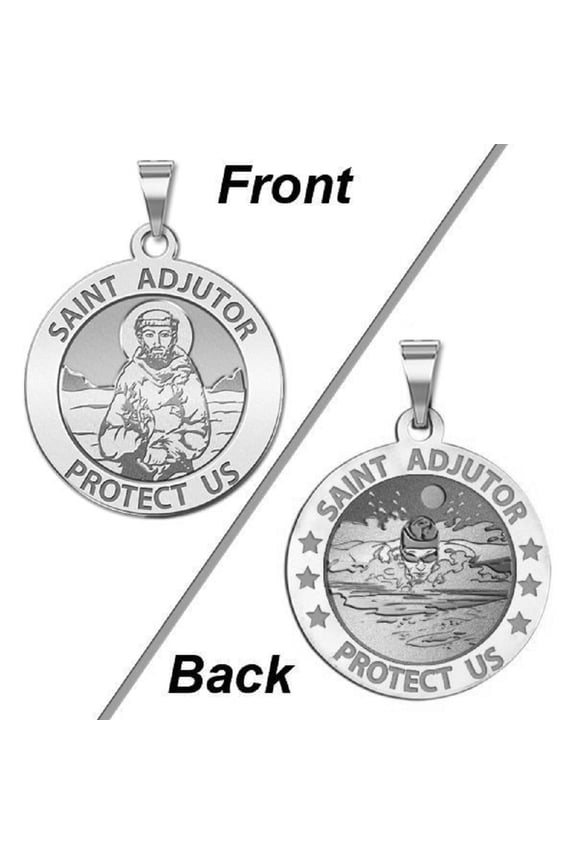 Saint Adjutor Doubles Sided Male Adult Swimmer Religious Med-3/4 Sterling Silver