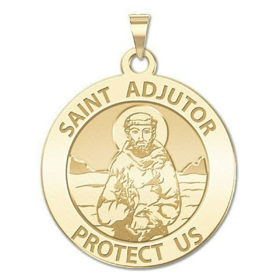 Picturesongold.Com Saint Adjutor Religious Medal Necklace Pendants Female - 1 inch 14K Yellow Gold