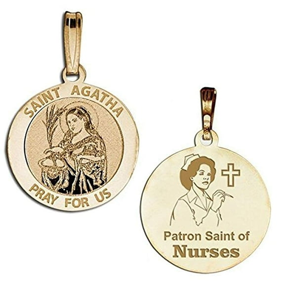 Picturesongold.Com Saint Agatha "Nurse" Religious Medal Pandant - 3/4 inch Size of a Nickel -Solid 14K Yellow Gold