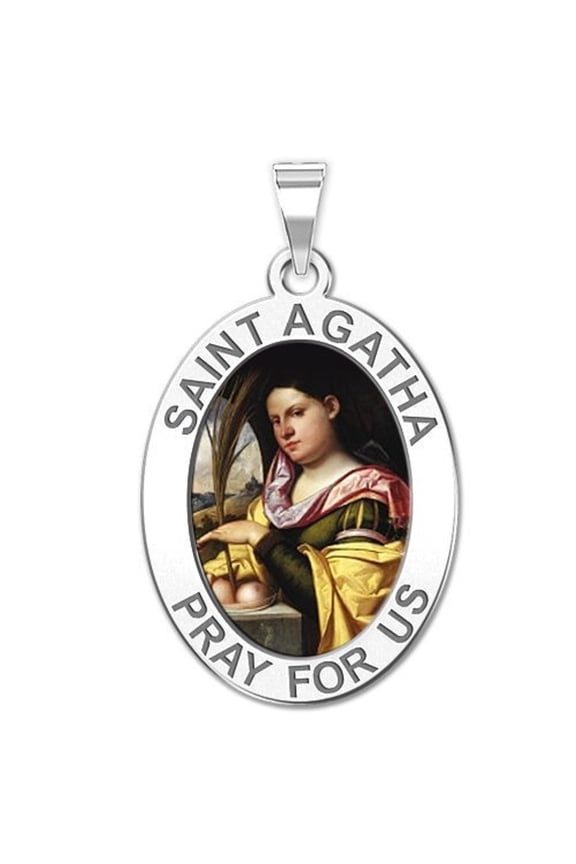Saint Agatha Religious Color Oval Medal Female Adult-1/2 x 2/3 in 14K White Gold