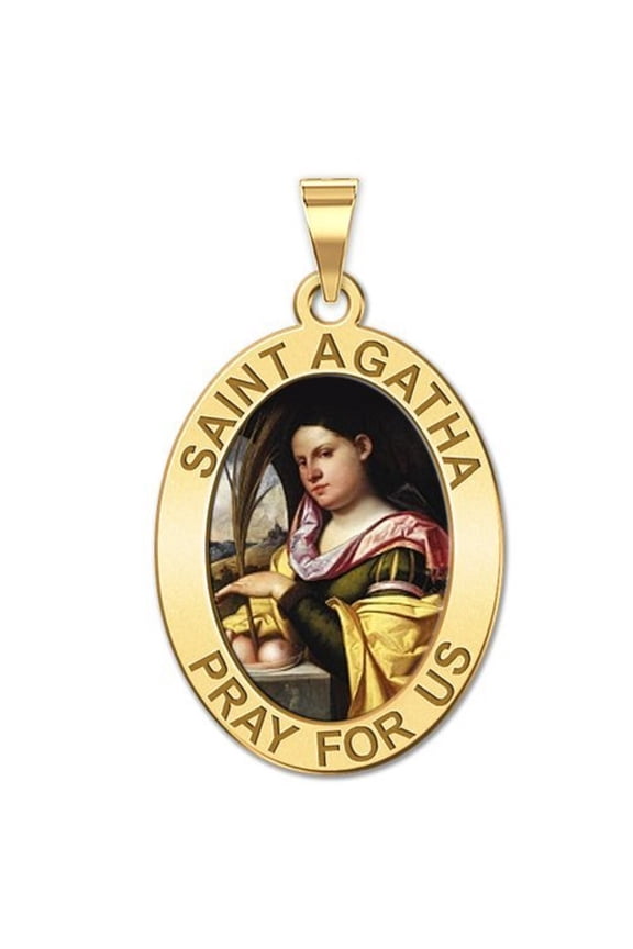 Saint Agatha Religious Color Oval Medal Female Adult 3/4 x 1 inch 14K Yellow Gold