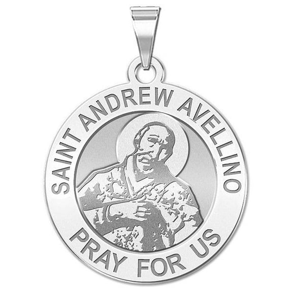 Picturesongold.Com Saint Andrew Avellino Round Medal Pandant - 1 inch Size of a Quarter - Sterling Silver