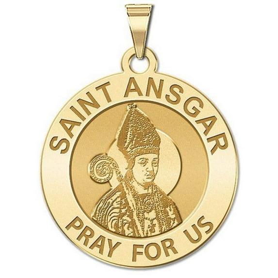 Picturesongold.Com Saint Ansgar Medal Necklace Pendants - 1 inch Size of a Quarter - Solid 14K Yellow Gold