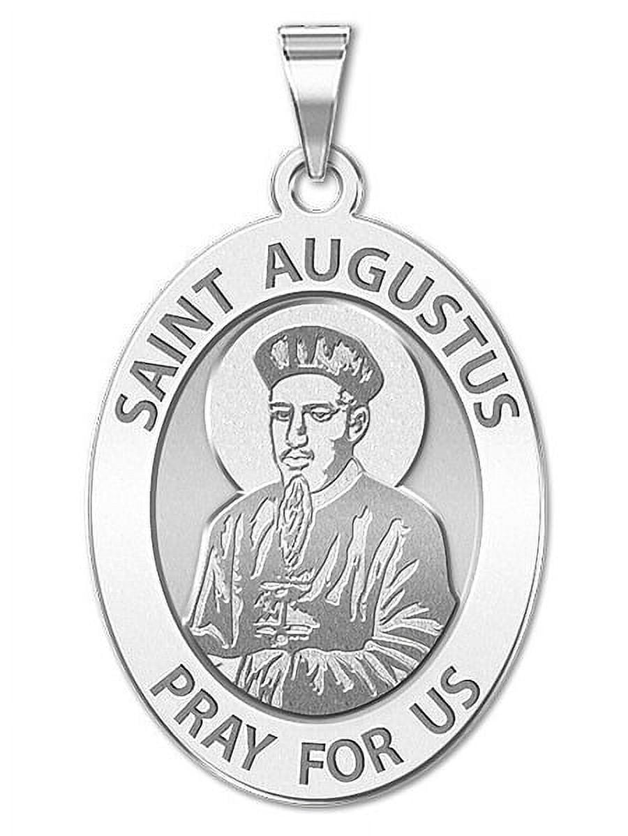 St. Augustine Of Hippo Sterling Silver Medal Necklace With CZ Stones – Religious Jewelry For Men & Women