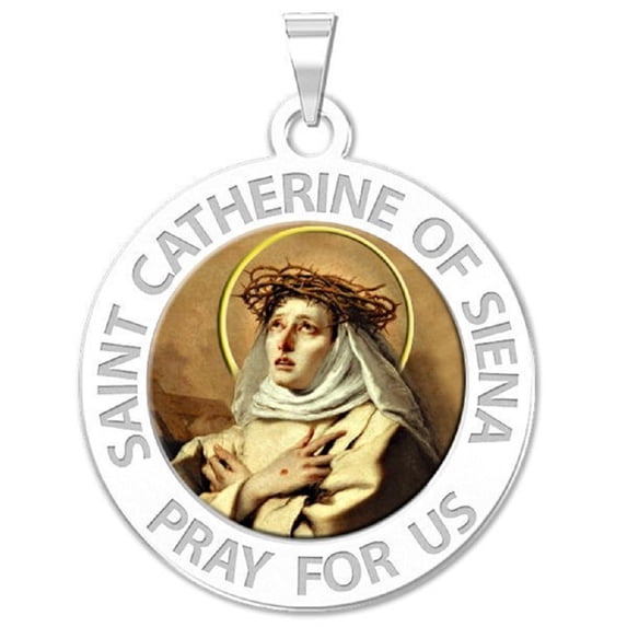 Picturesongold.Com Saint Catherine of Siena Religious Medal Necklace Pendants - Color - 3/4 inch Size of a Nickel - 14k White Gold