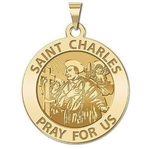 Picturesongold.Com Saint Charles Borromeo W/ Angels Religious Medal Adult- 1 inch 14K Yellow Gold