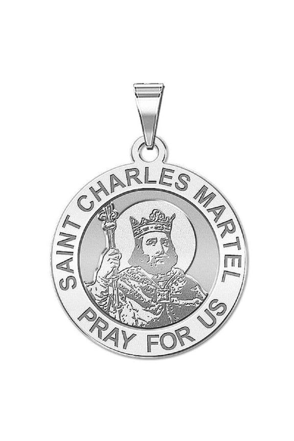 Saint Charles Martel Religious Medal Female Adult-3/4 inch Nickel White Gold
