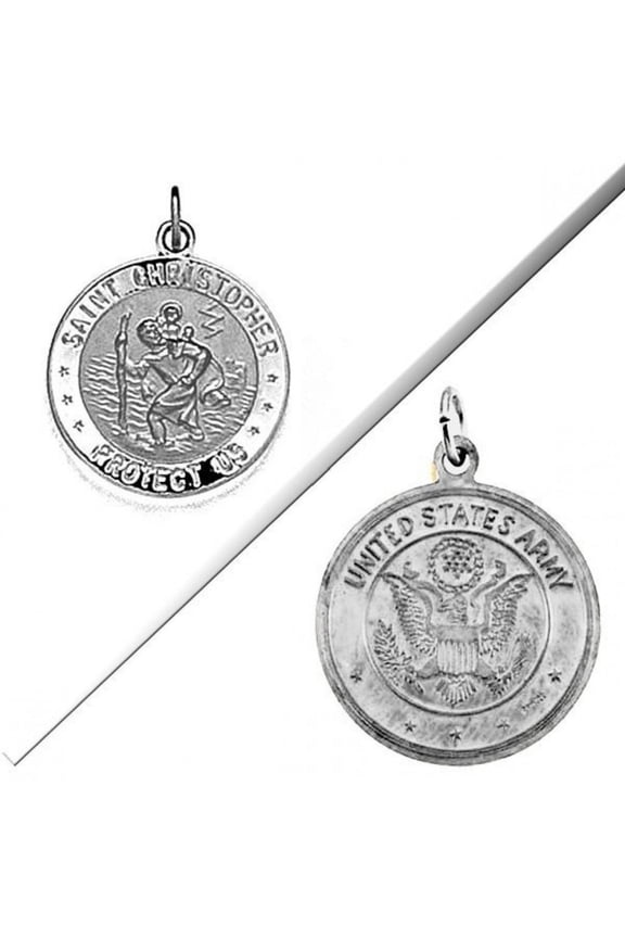Saint Christopher Double Sided US Army Religious Medal - 2/3 Wide inch x 2/3 inch tall - Sterling Silver