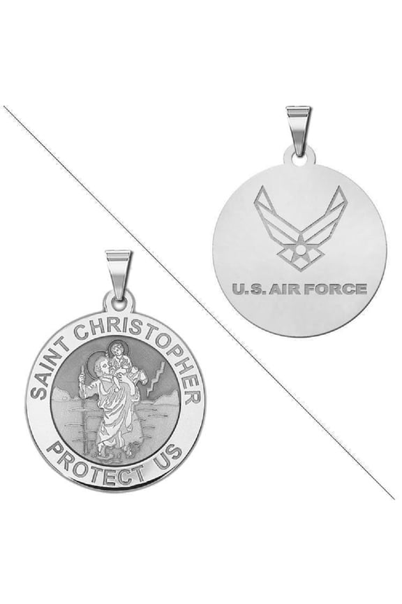 Saint Christopher Doubledside Air Force Medal Female Adult-2/3 in Sterling Silver