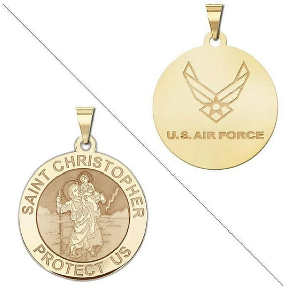 Picturesongold.Com Saint Christopher Doubledside Air Force Medal Female Adult 3/4 in 14K Yellow Gold