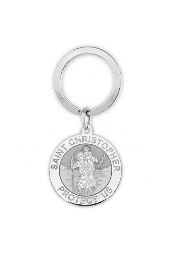 Saint Christopher Religious Engravable Keychain Pandant- 1 inch x 1 inch Round - Sterling Silver
