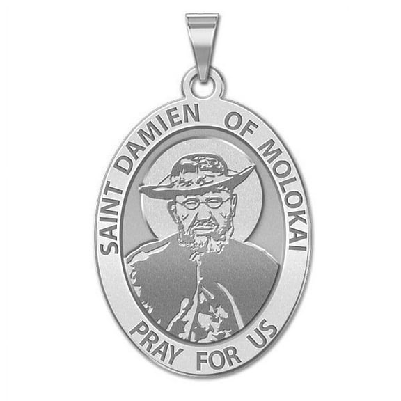 Picturesongold.Com Saint Damien of Molokai Religious Medal Female Adult-2/3 x 3/4 in Sterling Silver