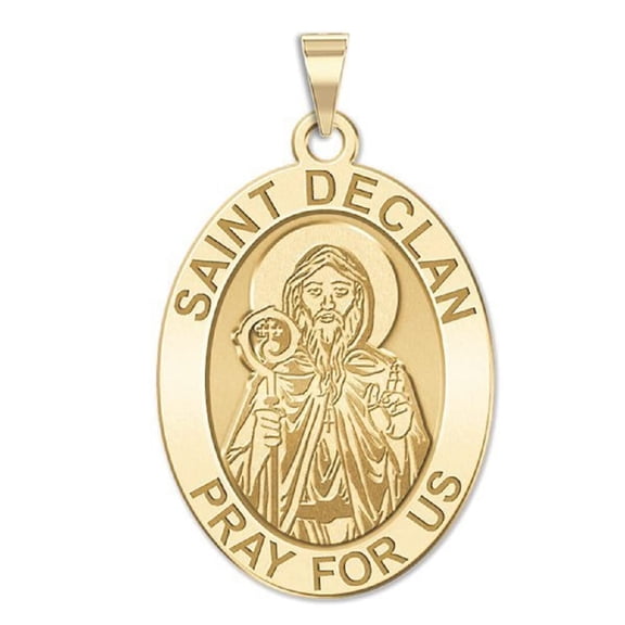 Picturesongold.Com Saint Declan Oval Religious Medal Necklace Pendants Unisex Adult 10k Yellow Gold 1/2 x 2/3 in