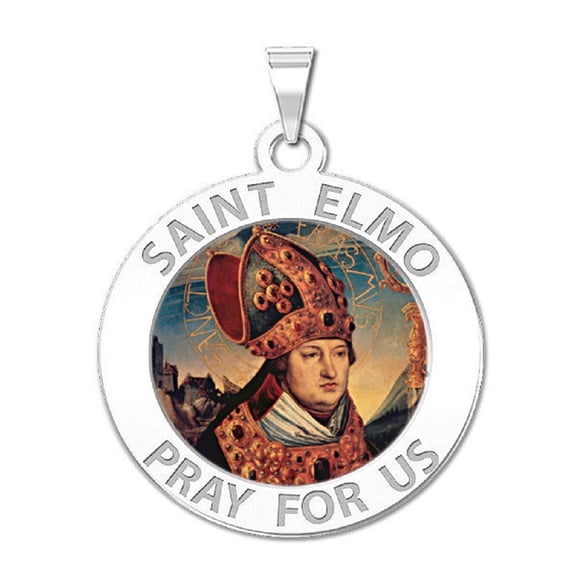 Picturesongold.Com Saint Elmo Round Religious Medal Necklace Pendants Female-2/3 in Sterling Silver