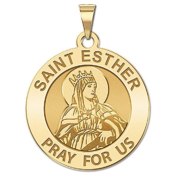 Picturesongold.Com Saint Esther Religious Medal Female Adult- 2/3 inch Dime 14K Yellow Gold