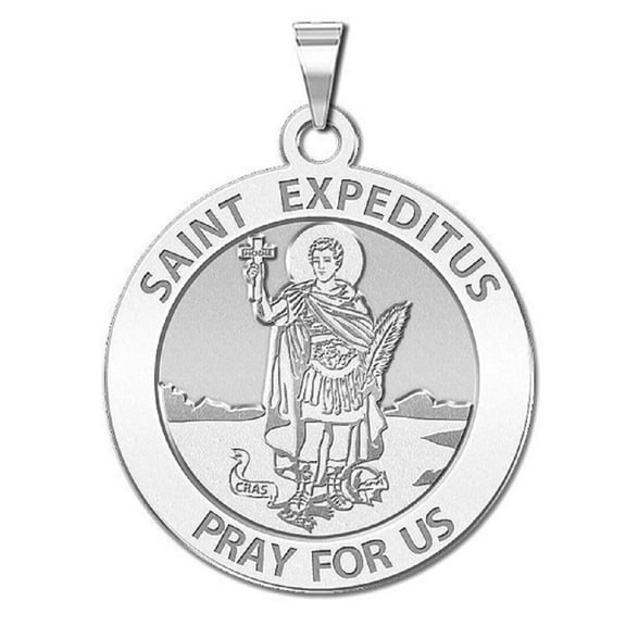Picturesongold.Com Saint Expeditus Round Religious Medal Female Adult- 3/4 inch Sterling Silver