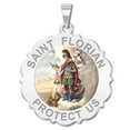 thumbnail image 1 of Picturesongold.Com Saint Florian Scalloped Religious Medal Color Female Adult- 3/4 in 14K White Gold, 1 of 4