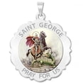 thumbnail image 1 of Picturesongold.Com Saint George Scalloped Religious Medal Color Necklace Pendants - 2/3 inch Size of Dime, Sterling Silver, 1 of 4