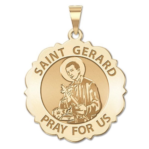 Picturesongold.Com Saint Gerard Scalloped Religious Necklace Pendants Adult-1 inch -14K Yellow Gold