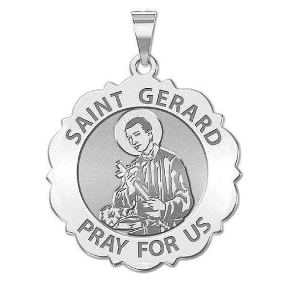 Picturesongold.Com Saint Gerard Scalloped Religious Necklace Pendants Adult-2/3 inch-14K White Gold