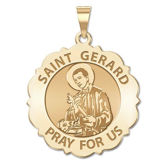 Picturesongold.Com Saint Gerard Scalloped Religious Necklace Pendants Adult-3/4inch-14K Yellow Gold