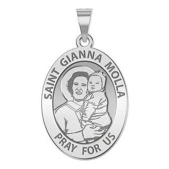 Picturesongold.Com Saint Gianna Beretta Molla Oval Religious Medal - 2/3 x 3/4 inch Size of Nickel, Sterling Silver