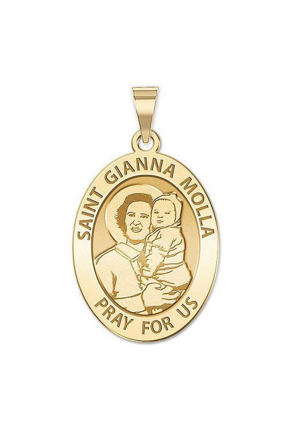 Saint Gianna Beretta Molla Oval Religious Medal Necklace Pendants Unisex Adult - 10k Yellow Gold - 3/4 x 1 in