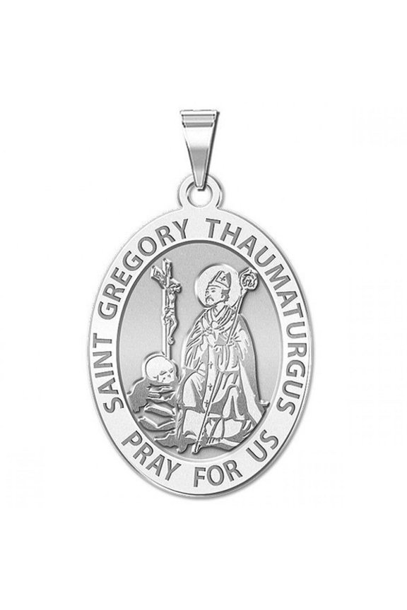Picturesongold.Com Saint Gregory Thaumaturgus Religious Medal Necklace Pendants - 2/3 inch Size of Dime, Sterling Silver