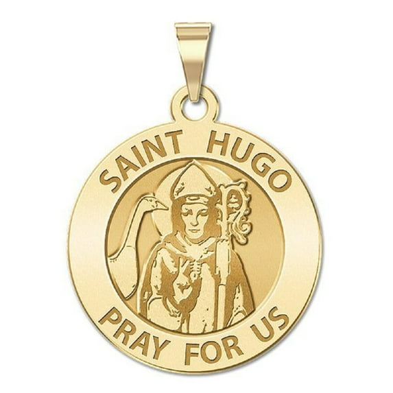 Picturesongold.Com Saint Hugo Religious Medal Necklace Pendants Adult-1 inch Quarter 14K Yellow Gold
