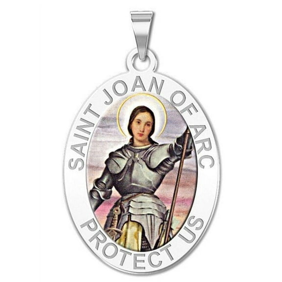 Picturesongold.Com Saint Joan of Arc Religious Medal Color Pandant - 2/3 x 3/4 inch Size of Nickel, Sterling Silver