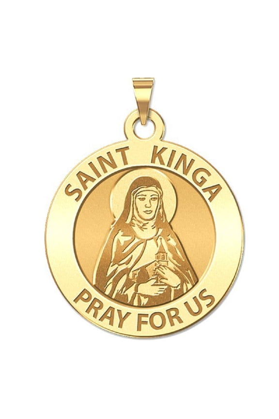 Saint Kinga Religious Medal Necklace Pendants Adult-3/4 in Nickel 14K Yellow Gold