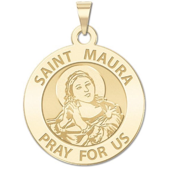 Picturesongold.Com Saint Maura Religious Medal Necklace Pendants Female-2/3in Dime, 14K Yellow Gold