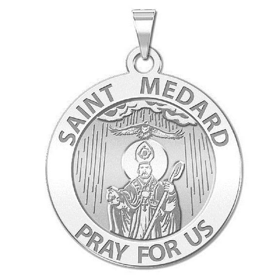 Picturesongold.Com Saint Medard Religious Medal Necklace Pendants Female-1 in Quarter 14K White Gold