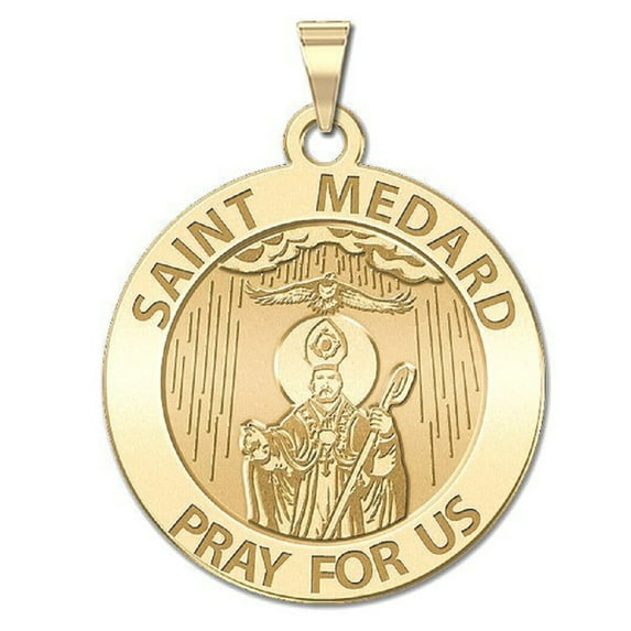Picturesongold.Com Saint Medard Religious Medal Necklace Pendants Female-3/4 Nickel 14K Yellow Gold