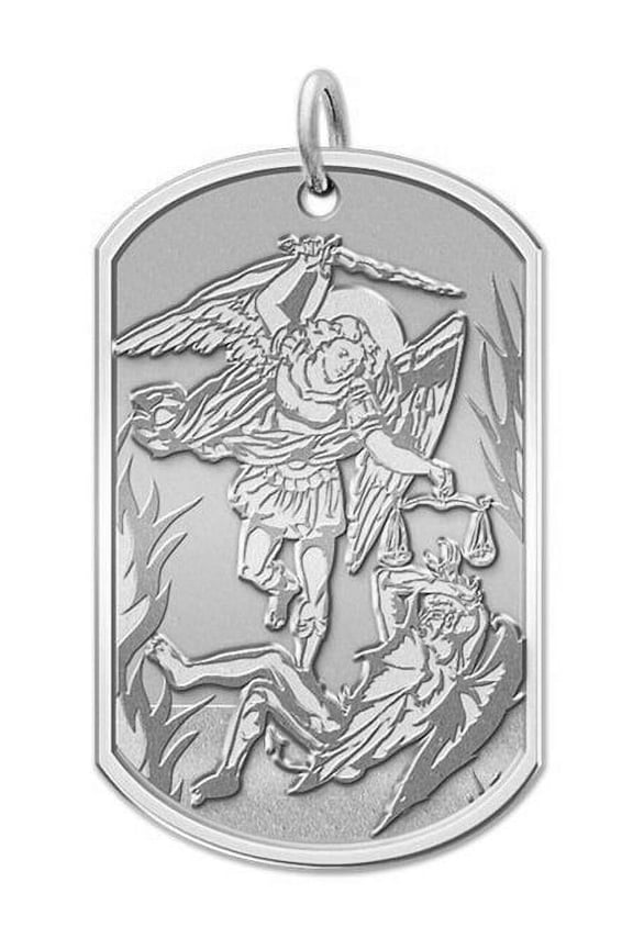 Saint Michael Dog Tag Religious Necklace Pendants Adult 14K White Gold -3/4x1-1/4