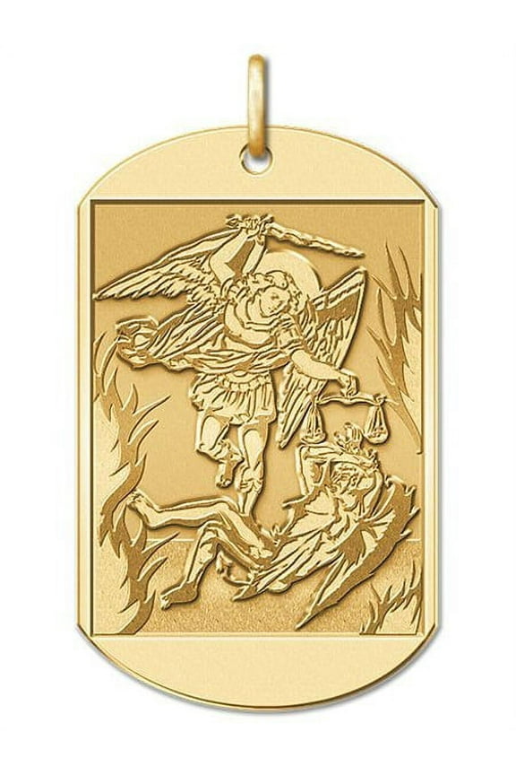 Saint Michael Dog Tag Religious Necklace Pendants Adult 14K Yellow Gold-2/3inx1in