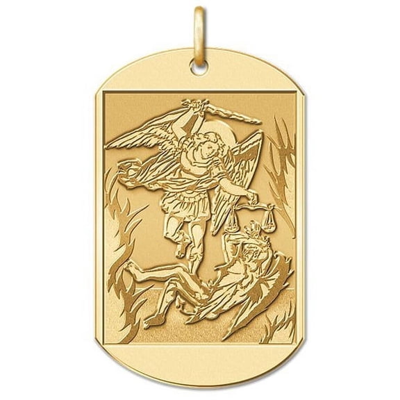 Picturesongold.Com Saint Michael Dog Tag Religious Necklace Pendants Adult 14K Yellow Gold-3/4x1-1/4