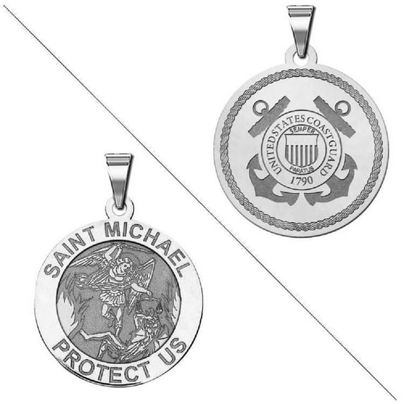 Picturesongold.Com Saint Michael Doubledside Coast Guard Necklace Pendants Adult 3/4 Sterling Silver