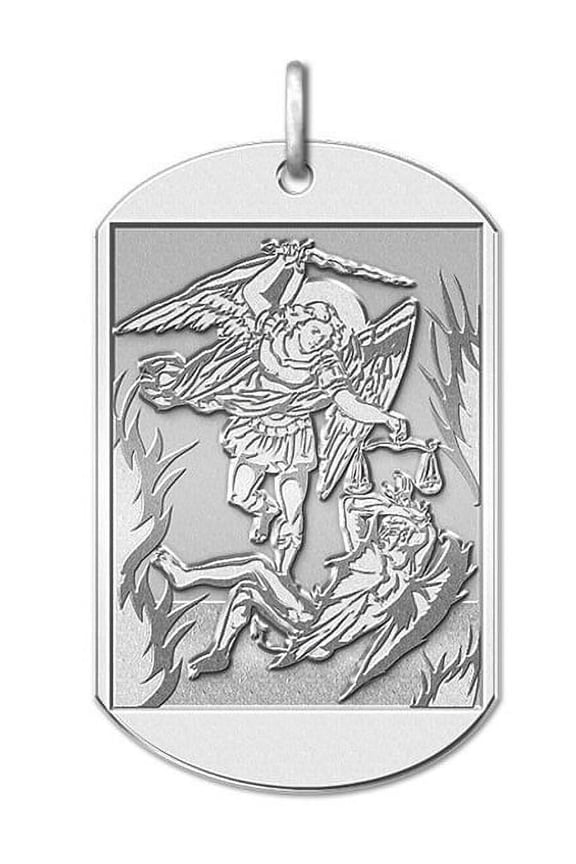 Saint Michael Doubledside Dogtag Religious Necklace Pendant Medal - Sterling Silver