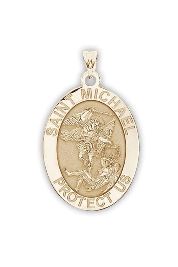 Saint Michael Oval Religious Medal Necklace Pendants Adult-2/3x3/4 14kYellow Gold