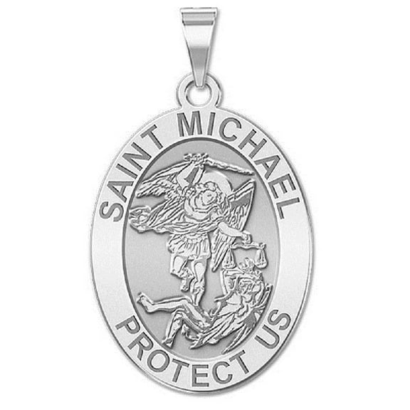 Picturesongold.Com Saint Michael Oval Religious Medal Unisex Adult Sterling Silver - 1/2 x 2/3 in