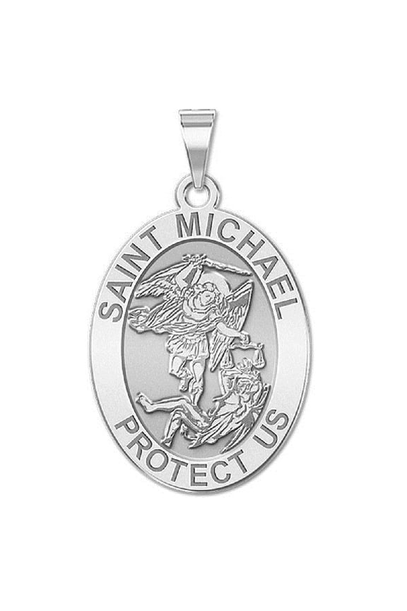 Saint Michael Oval Religious Medal Unisex Adult Sterling Silver - 1/2 x 2/3 in