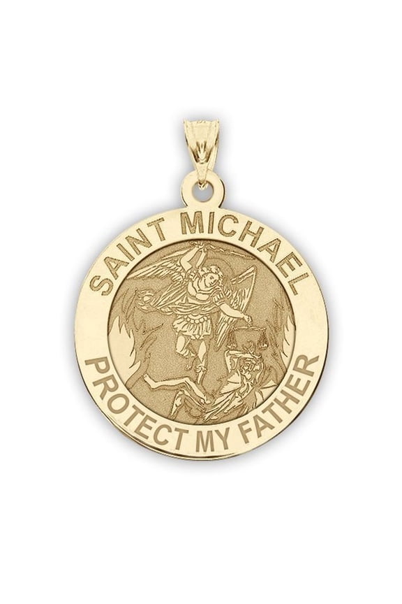 Saint Michael - Protect My Father - Religious Medal Necklace Pendants 3/4 inch in Solid 14K Yellow Gold