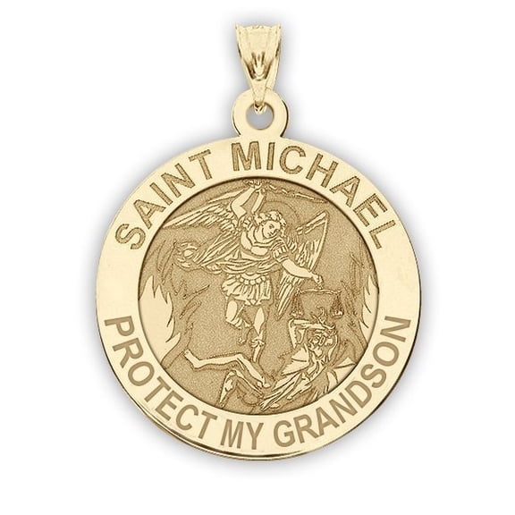 Picturesongold.Com Saint Michael - Protect My Grandson - Religious Medal 1 inch in Solid 14K Yellow Gold