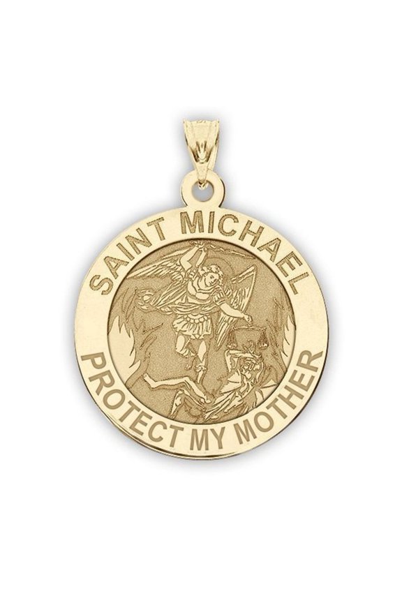 Saint Michael - Protect My Mother - Religious Medal 1 inch in Solid 14K Yellow Gold