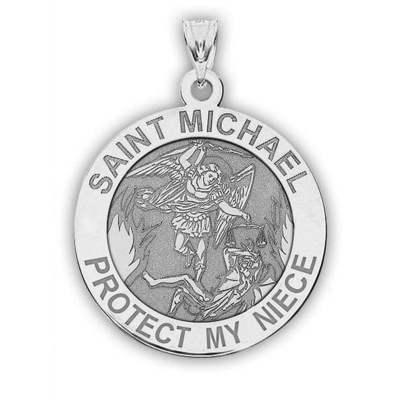 Picturesongold.Com Saint Michael - Protect My Niece - Religious Medal - 1 inch Size of a Quarter in Solid 14K White Gold
