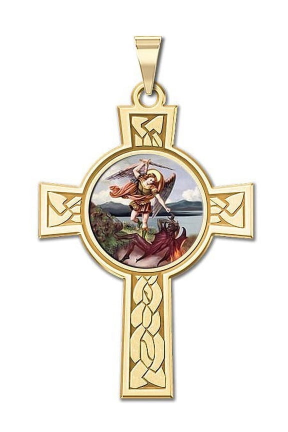 Saint Michael Religious Medal Color - About 3/4 inch x 1-1/4 inch - Solid 14K Yellow Gold