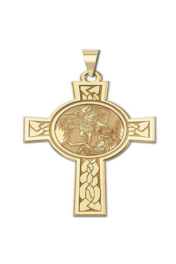 Saint Michael Religious Medal Necklace Pendants - About 3/4 inch x 1-1/4 inch - Solid 14K Yellow Gold