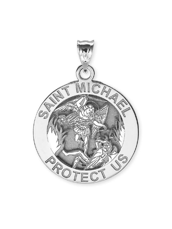 Saint Michael Round Religious Medal Necklace Pendants Adult 2/3in Sterling Silver